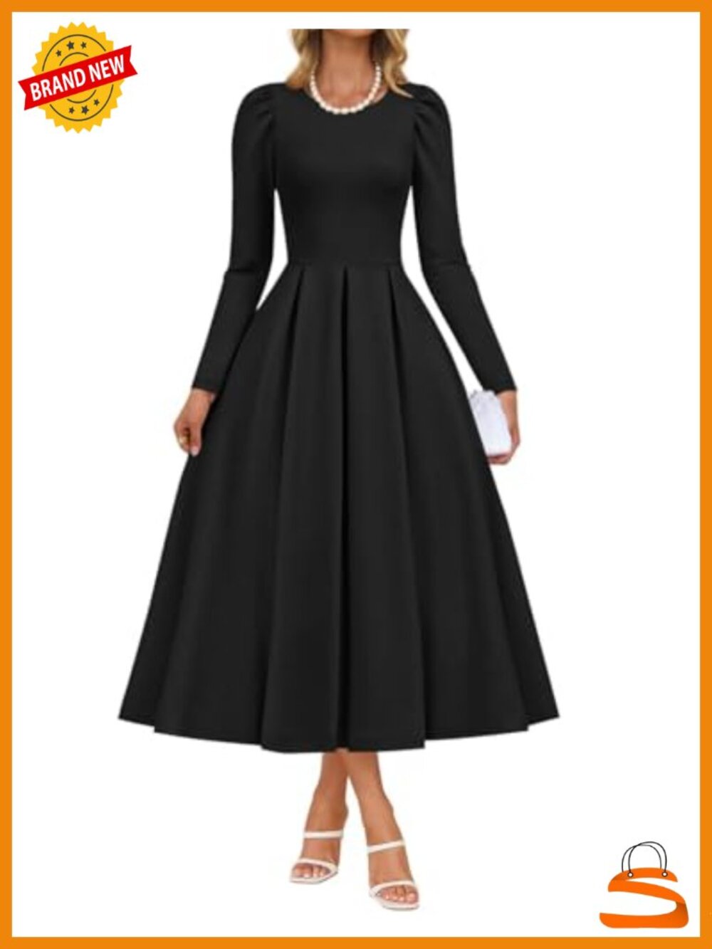 ZESICA Long Sleeve Formal Midi Dress A-Line Crewneck